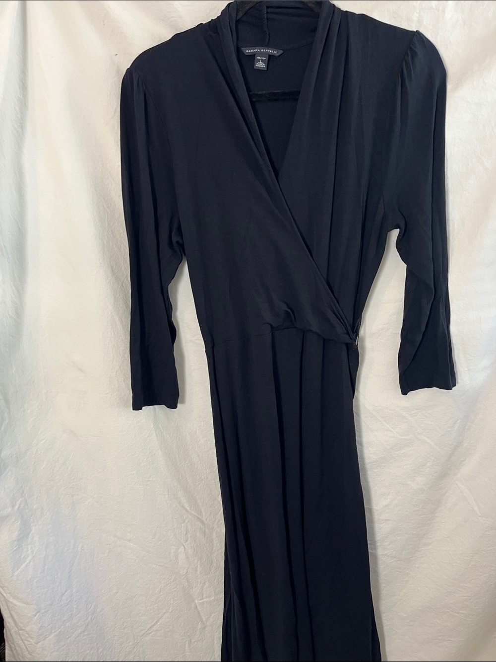 Banana Republic Black Faux Wrap Midi Dress with Shawl Collar Size Large